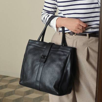 Chanel Vintage Black Leather CC turn lock Executive Shoulder Tote Bag