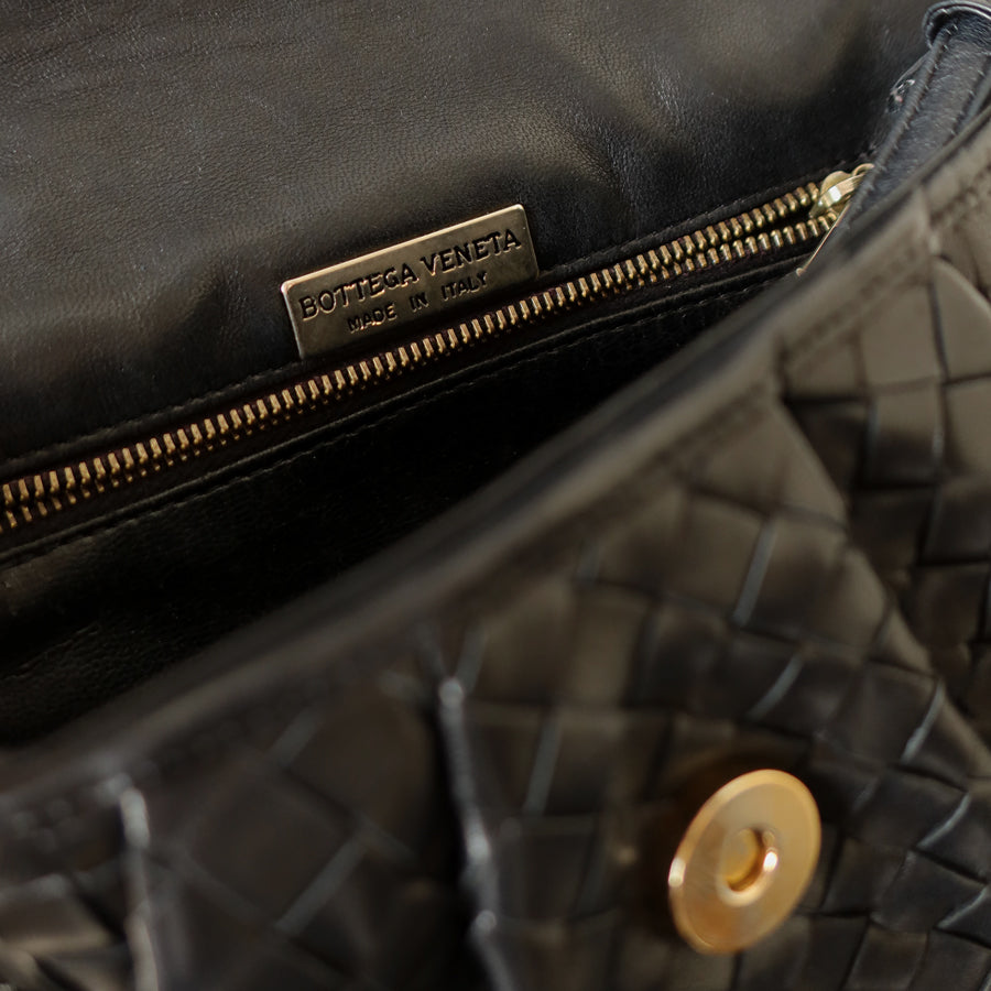 Bottega Veneta Vintage Black Intrecciato Weave Pouch Shoulder Bag