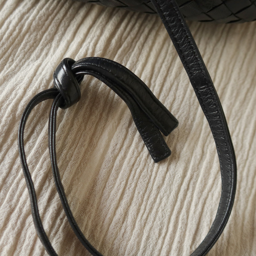 Bottega Veneta Vintage Black Intrecciato Weave Pouch Shoulder Bag