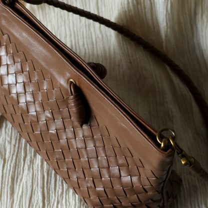Bottega Veneta Vintage Brown Intrecciato Woven Pochette Shoulder Bag