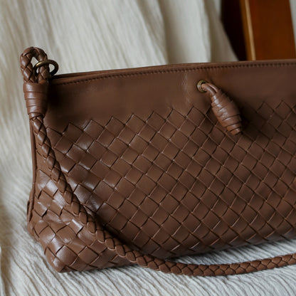 Bottega Veneta Vintage Brown Intrecciato Woven Pochette Shoulder Bag