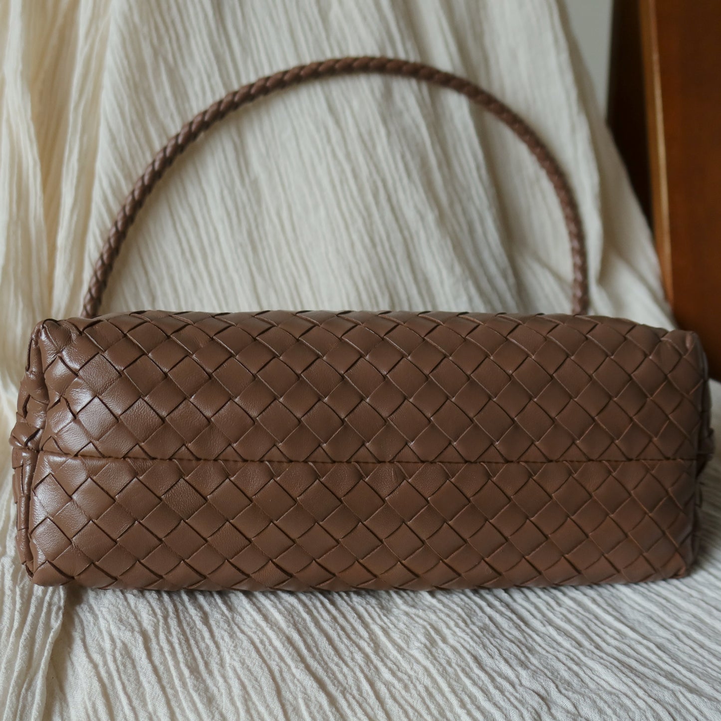 Bottega Veneta Vintage Brown Intrecciato Woven Pochette Shoulder Bag