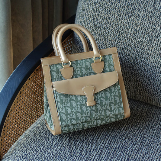 Christian Dior Vintage Oblique Trotter Monogram Beige Olive Diorissimo Handbag