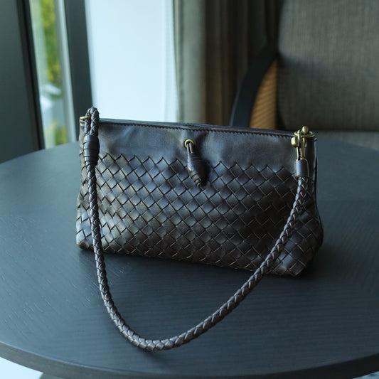 Bottega Veneta Vintage Dark Brown Intrecciato 2way Shoulder Clutch Bag M