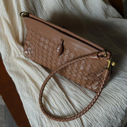 Bottega Veneta Vintage Brown Intrecciato Woven Pochette Shoulder Bag