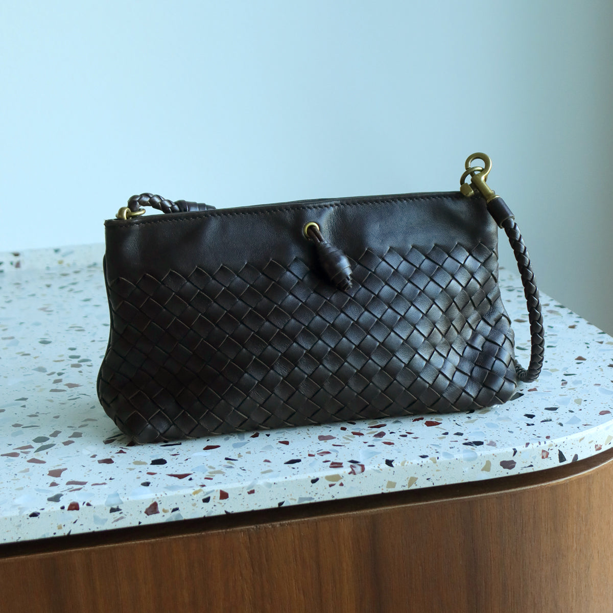 Bottega Veneta Vintage Dark Brown Intrecciato 2way Shoulder Clutch Bag M