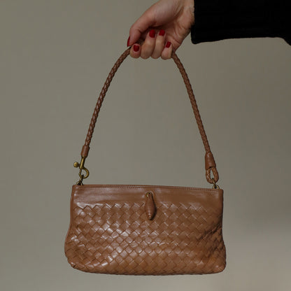 Bottega Veneta Vintage Brown Intrecciato Woven Pochette Shoulder Bag