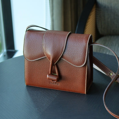 Loewe Vintage Brown Grained Leather Knot Turn lock Crossbody Bag