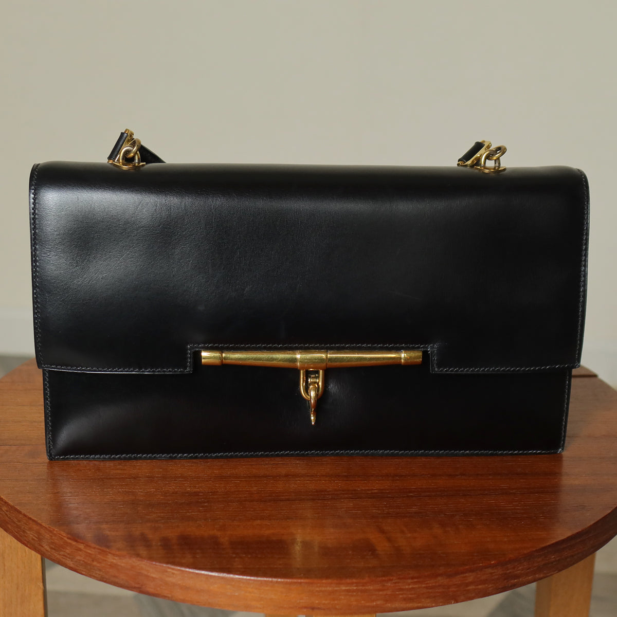 Vintage Hermès Palonnier 1950s Black Box Calf Leather Flap Bag