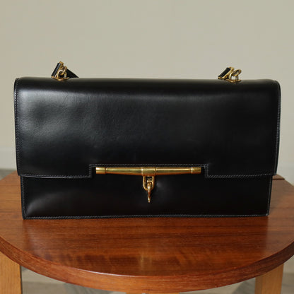 Vintage Hermès Palonnier 1950s Black Box Calf Leather Flap Bag