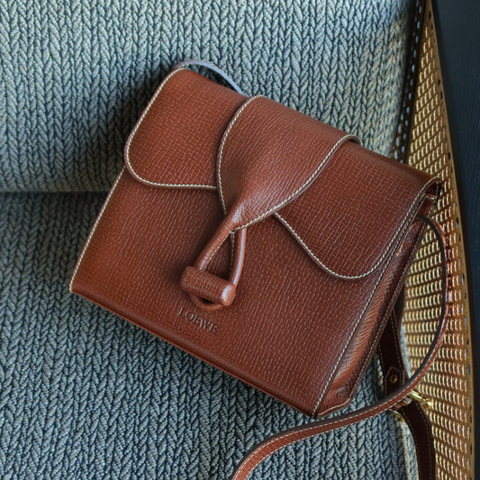 Loewe Vintage Brown Grained Leather Knot Turn lock Crossbody Bag