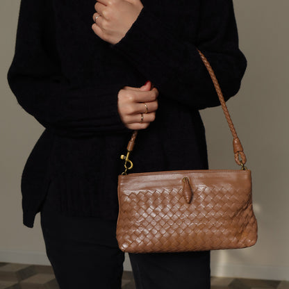Bottega Veneta Vintage Brown Intrecciato Woven Pochette Shoulder Bag