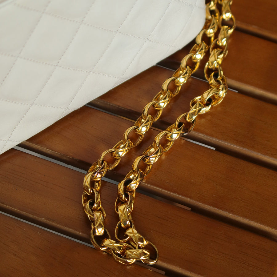 Chanel Vintage Ivory Lambskin Diamond quilted Gold bijoux chain Vanity Shoulder Bag