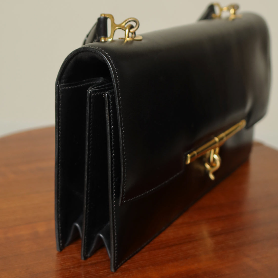 Vintage Hermès Palonnier 1950s Black Box Calf Leather Flap Bag