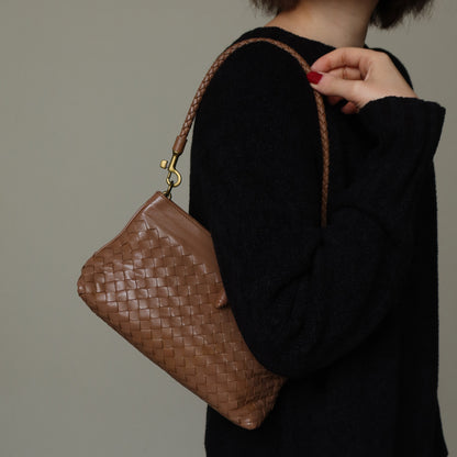 Bottega Veneta Vintage Brown Intrecciato Woven Pochette Shoulder Bag