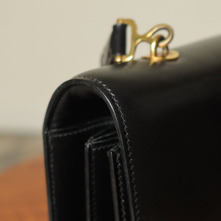 Vintage Hermès Palonnier 1950s Black Box Calf Leather Flap Bag