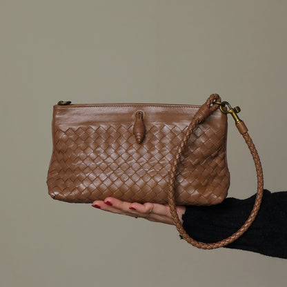 Bottega Veneta Vintage Brown Intrecciato Woven Pochette Shoulder Bag