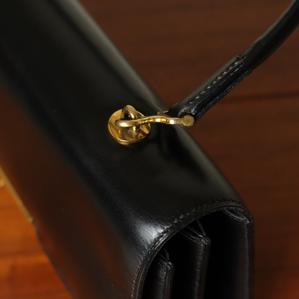 Vintage Hermès Palonnier 1950s Black Box Calf Leather Flap Bag