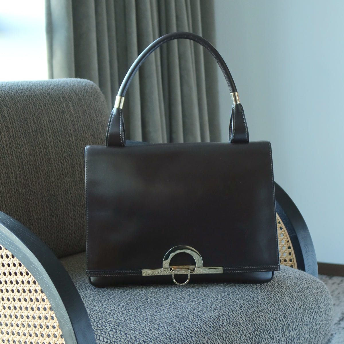 Loewe Vintage Dark Brown Leather Gancini Large Shoulder Flap Bag