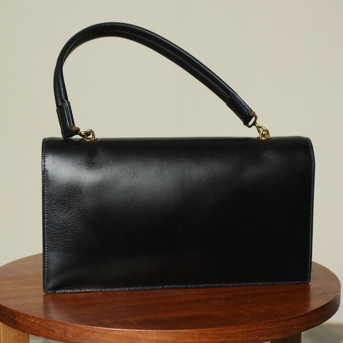 Vintage Hermès Palonnier 1950s Black Box Calf Leather Flap Bag