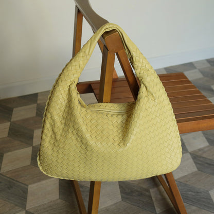 Bottega Veneta Vintage Butter Yellow Intrecciato Weave Ebano Hobo Shoulder Bag M
