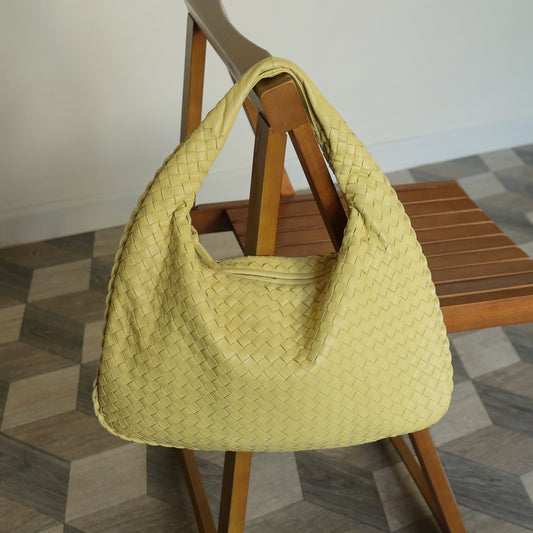 Bottega Veneta Vintage Butter Yellow Intrecciato Weave Ebano Hobo Shoulder Bag M