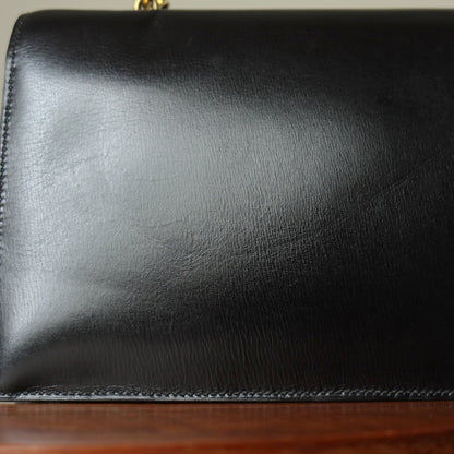 Vintage Hermès Palonnier 1950s Black Box Calf Leather Flap Bag