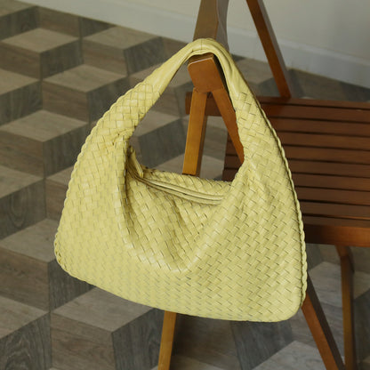Bottega Veneta Vintage Butter Yellow Intrecciato Weave Ebano Hobo Shoulder Bag M