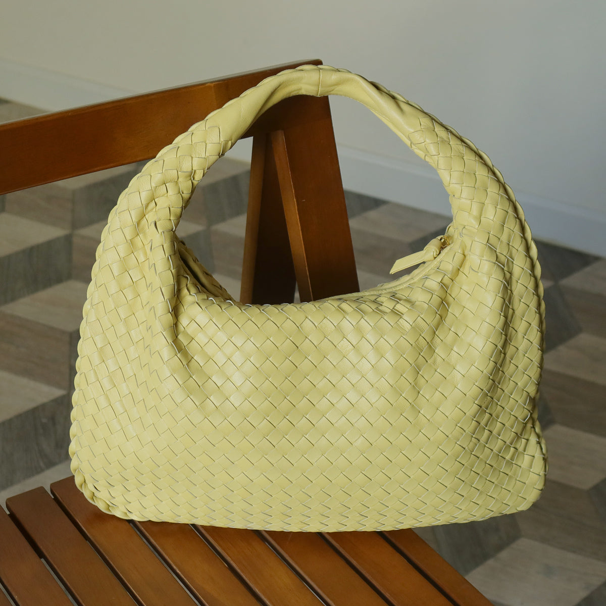 Bottega Veneta Vintage Butter Yellow Intrecciato Weave Ebano Hobo Shoulder Bag M