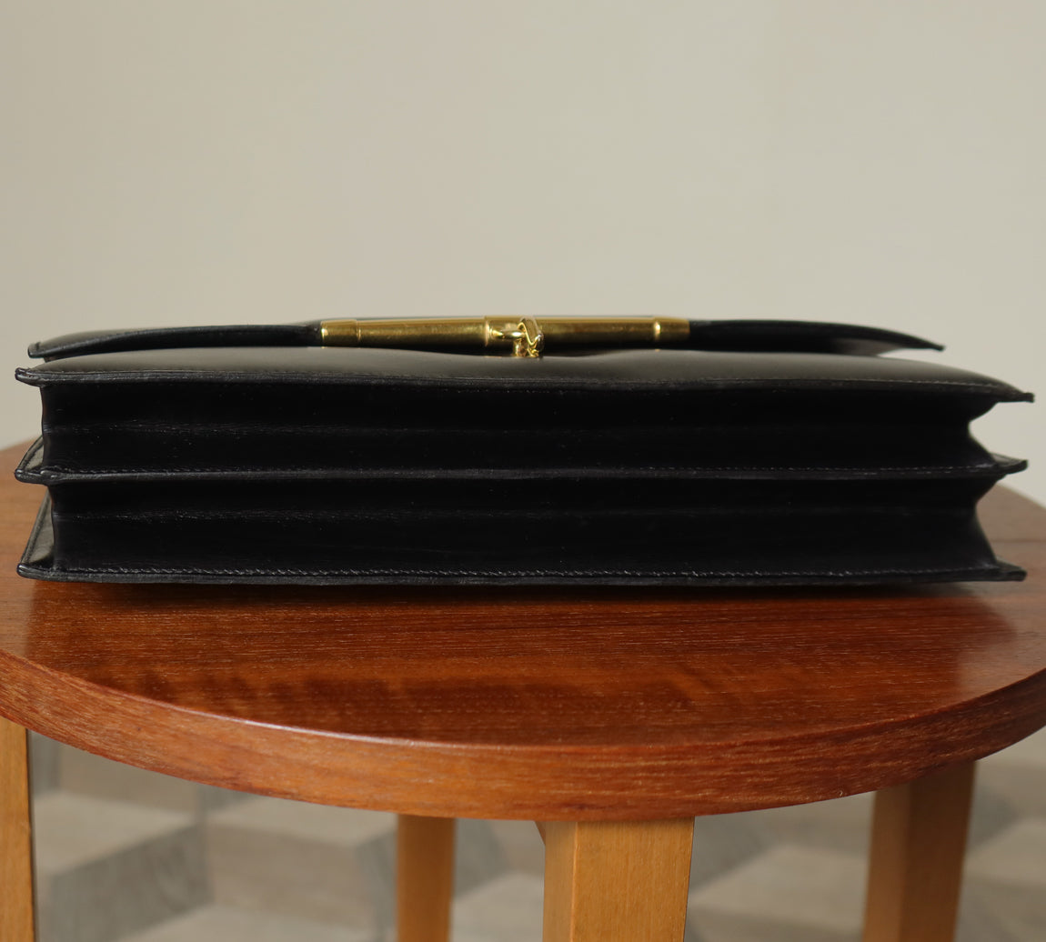 Vintage Hermès Palonnier 1950s Black Box Calf Leather Flap Bag