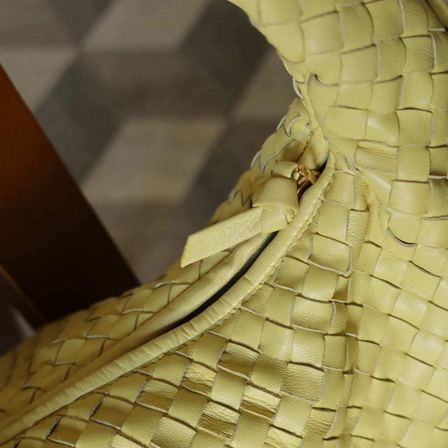 Bottega Veneta Vintage Butter Yellow Intrecciato Weave Ebano Hobo Shoulder Bag M