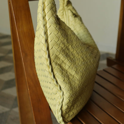 Bottega Veneta Vintage Butter Yellow Intrecciato Weave Ebano Hobo Shoulder Bag M