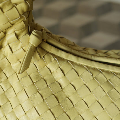 Bottega Veneta Vintage Butter Yellow Intrecciato Weave Ebano Hobo Shoulder Bag M