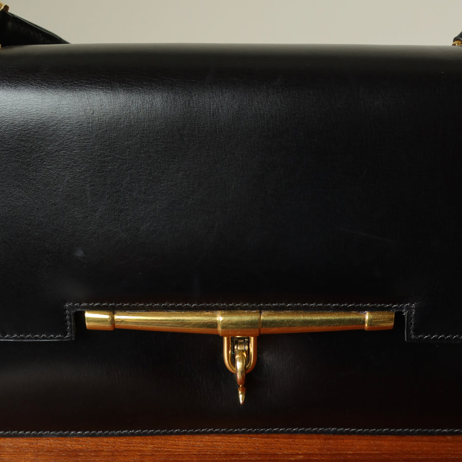 Vintage Hermès Palonnier 1950s Black Box Calf Leather Flap Bag