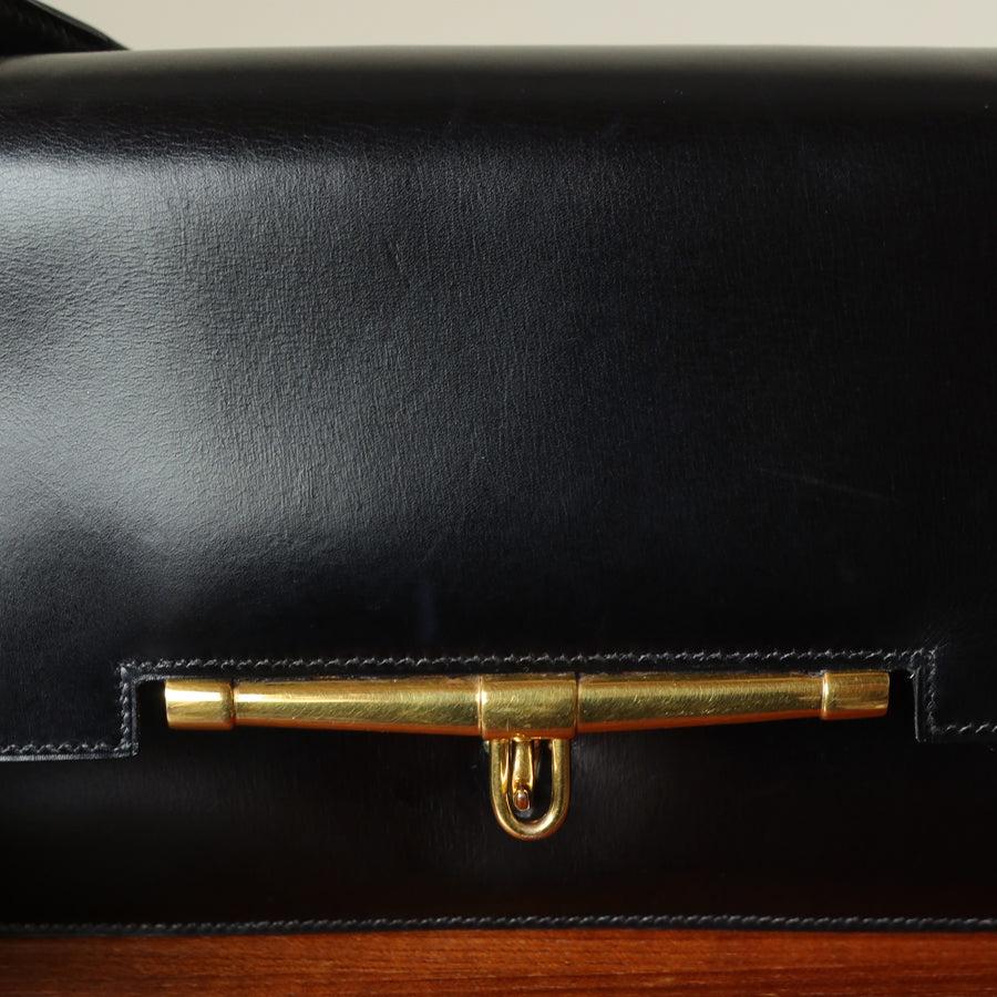 Vintage Hermès Palonnier 1950s Black Box Calf Leather Flap Bag