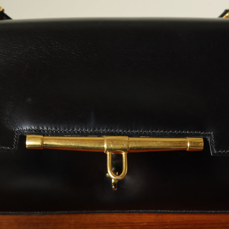Vintage Hermès Palonnier 1950s Black Box Calf Leather Flap Bag