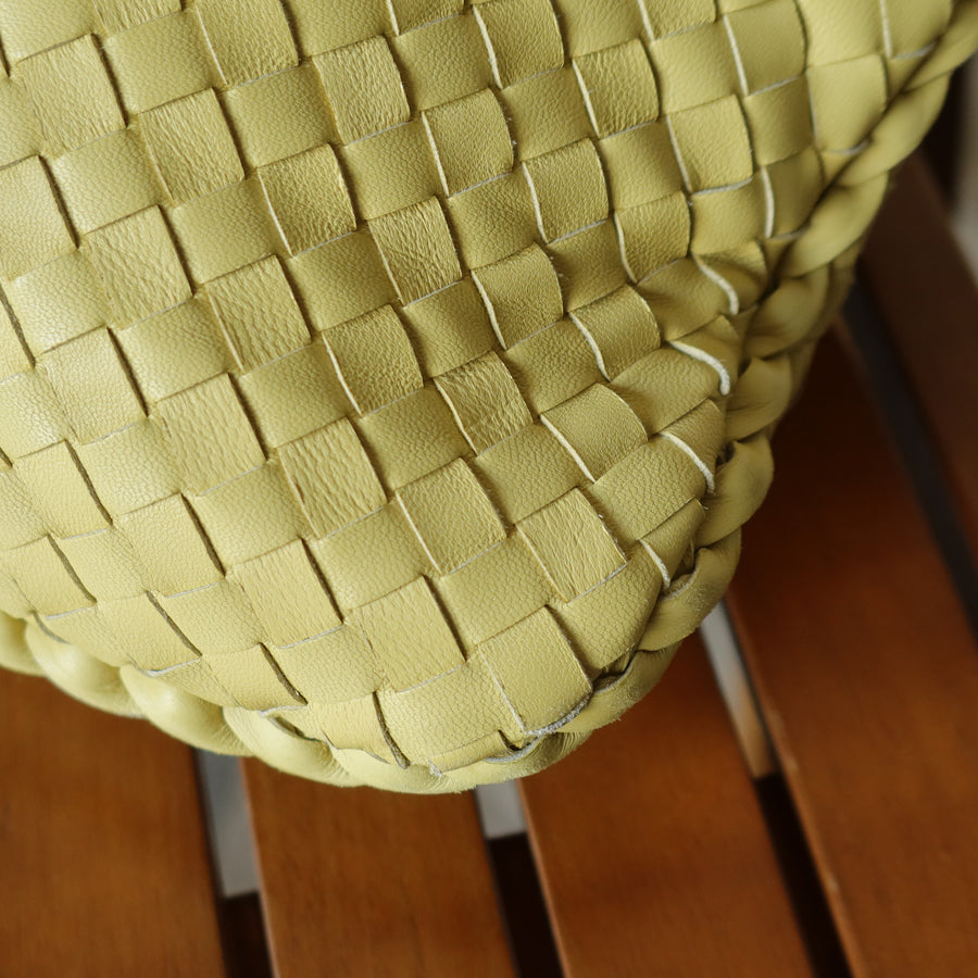 Bottega Veneta Vintage Butter Yellow Intrecciato Weave Ebano Hobo Shoulder Bag M