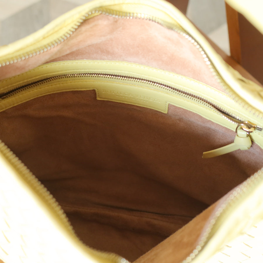 Bottega Veneta Vintage Butter Yellow Intrecciato Weave Ebano Hobo Shoulder Bag M