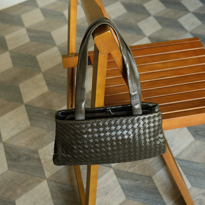 Bottega Veneta Vintage Dark Olive Intrecciato Weave Kiss Lock Mini Shoulder Bag