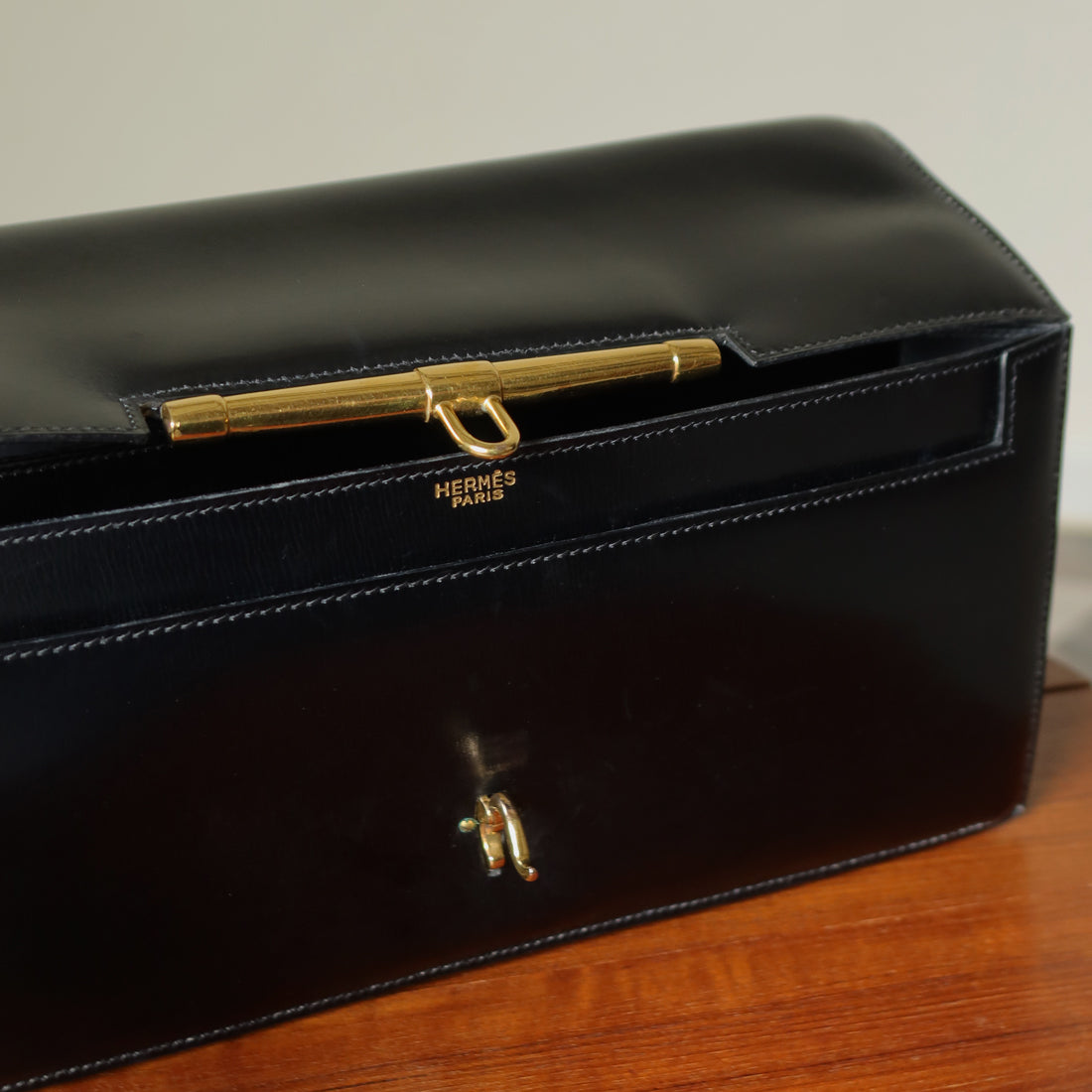 Vintage Hermès Palonnier 1950s Black Box Calf Leather Flap Bag