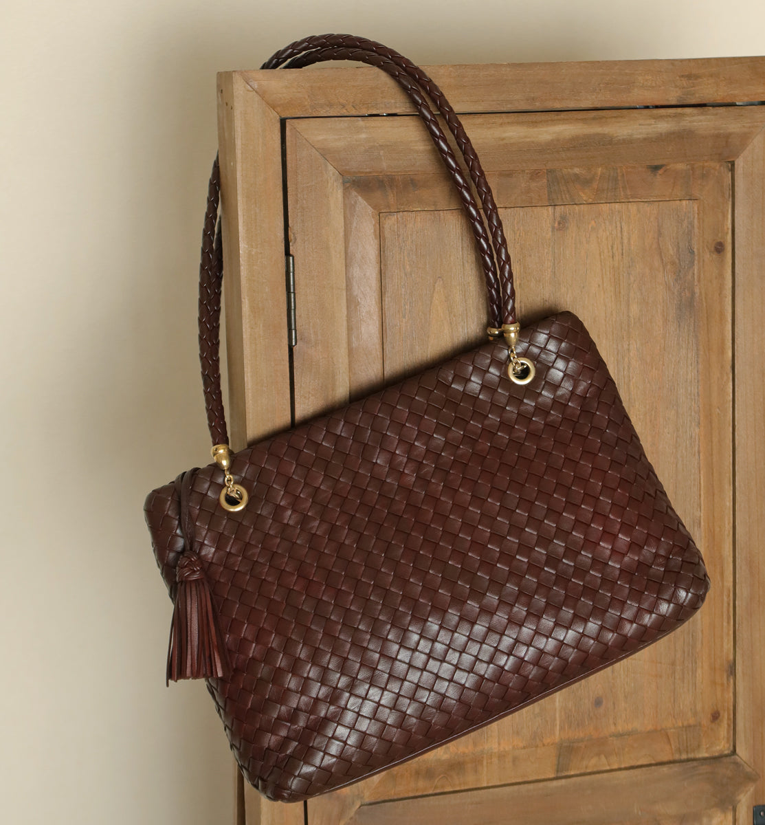 Rare Bottega Veneta Vintage Dark Brown Intrecciato Braided Strap Shoulder Bag