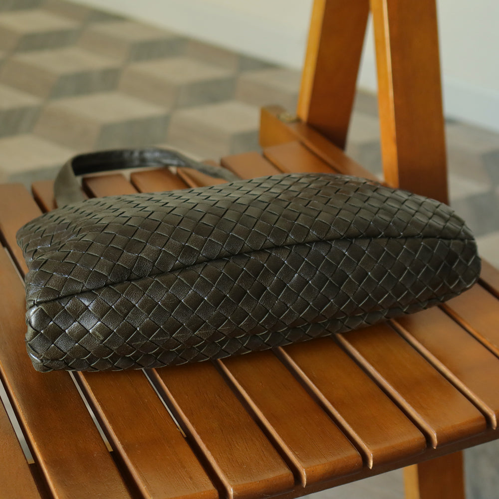 Bottega Veneta Vintage Dark Olive Intrecciato Weave Kiss Lock Mini Shoulder Bag