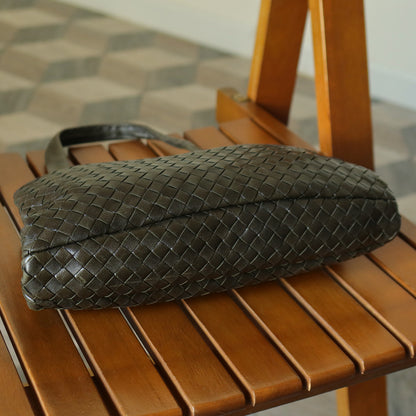 Bottega Veneta Vintage Dark Olive Intrecciato Weave Kiss Lock Mini Shoulder Bag