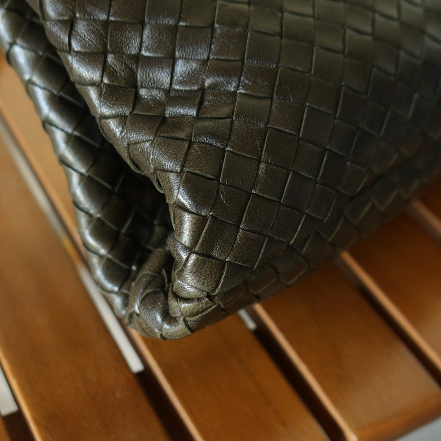 Bottega Veneta Vintage Dark Olive Intrecciato Weave Kiss Lock Mini Shoulder Bag