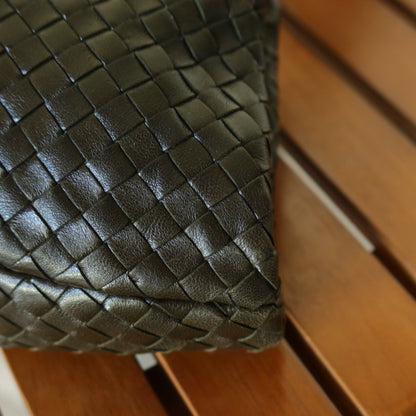 Bottega Veneta Vintage Dark Olive Intrecciato Weave Kiss Lock Mini Shoulder Bag