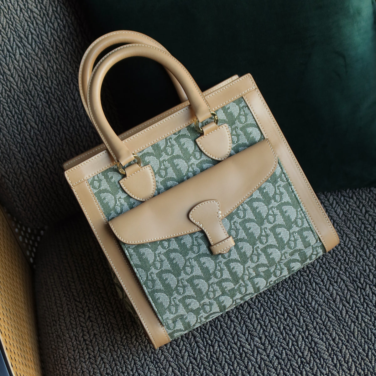 Christian Dior Vintage Oblique Trotter Monogram Beige Olive Diorissimo Handbag