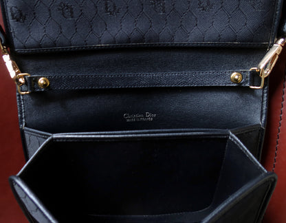 Christian Dior Vintage Black Oblique Honeycomb 2way Bag