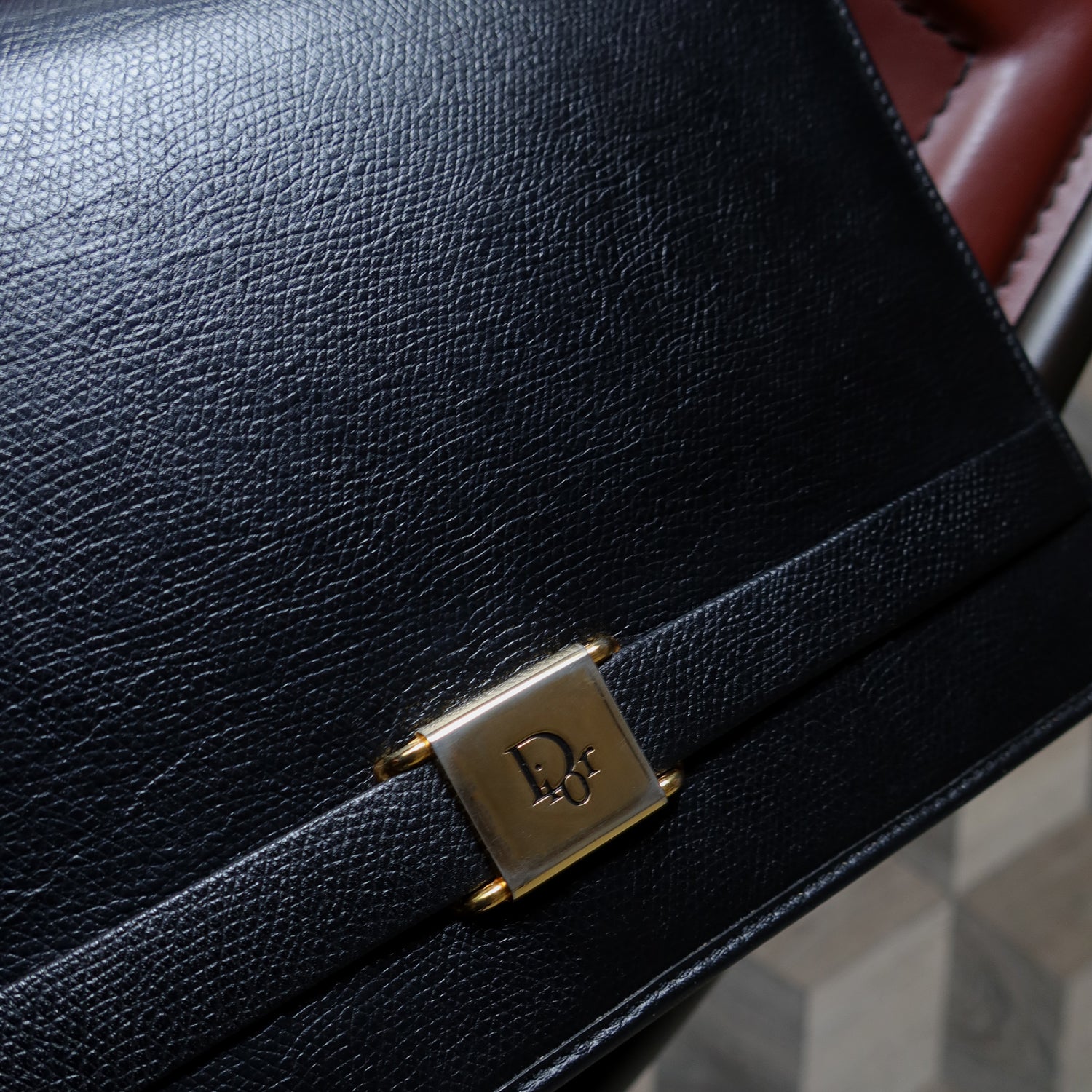 Christian Dior Vintage Black Oblique Honeycomb 2way Bag