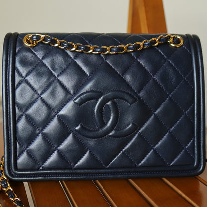 Chanel Vintage Lambskin Matelasse Diamond Quilted CC mark Double Chain Flap Bag