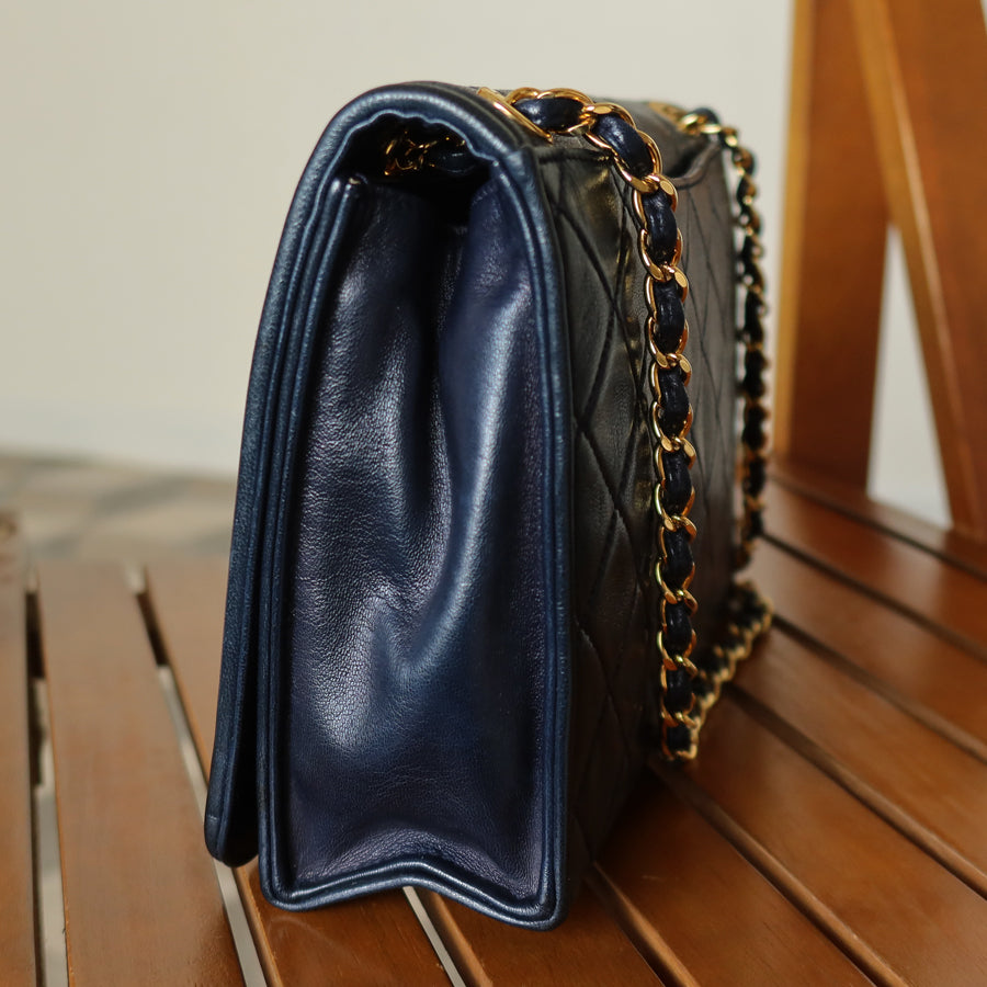 Chanel Vintage Lambskin Matelasse Diamond Quilted CC mark Double Chain Flap Bag